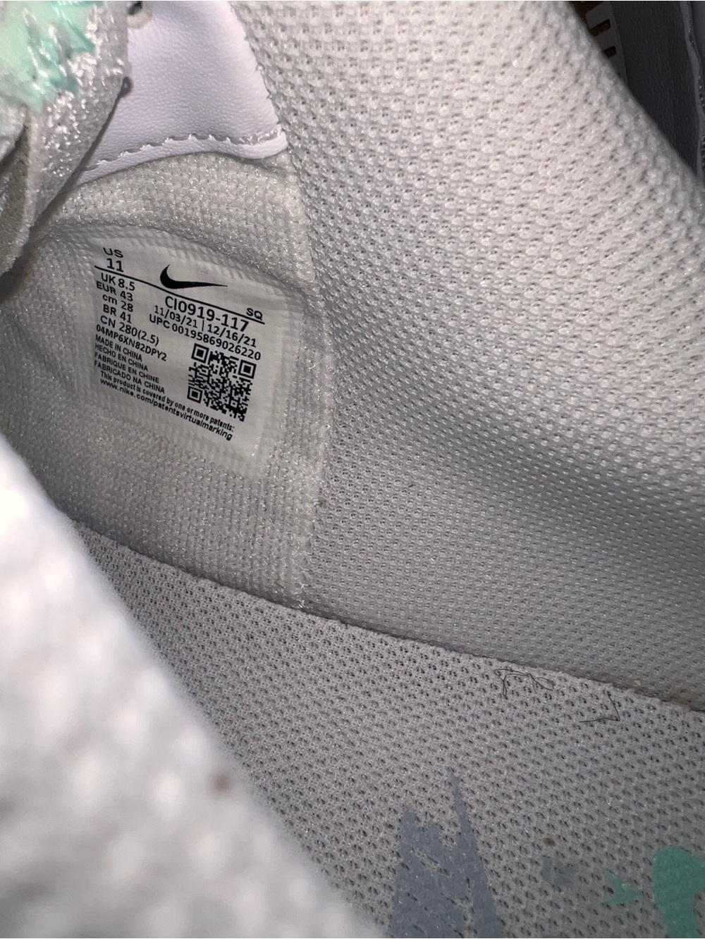 Nike Air Force 1 Shadow White Atmosphere Mint Pastel Pink CI00919-117 Size 11 - Picture 8 of 13